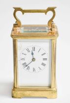 A Brass Carriage Timepiece, 15cm over handle, and a Victorian black slate and marble mantel