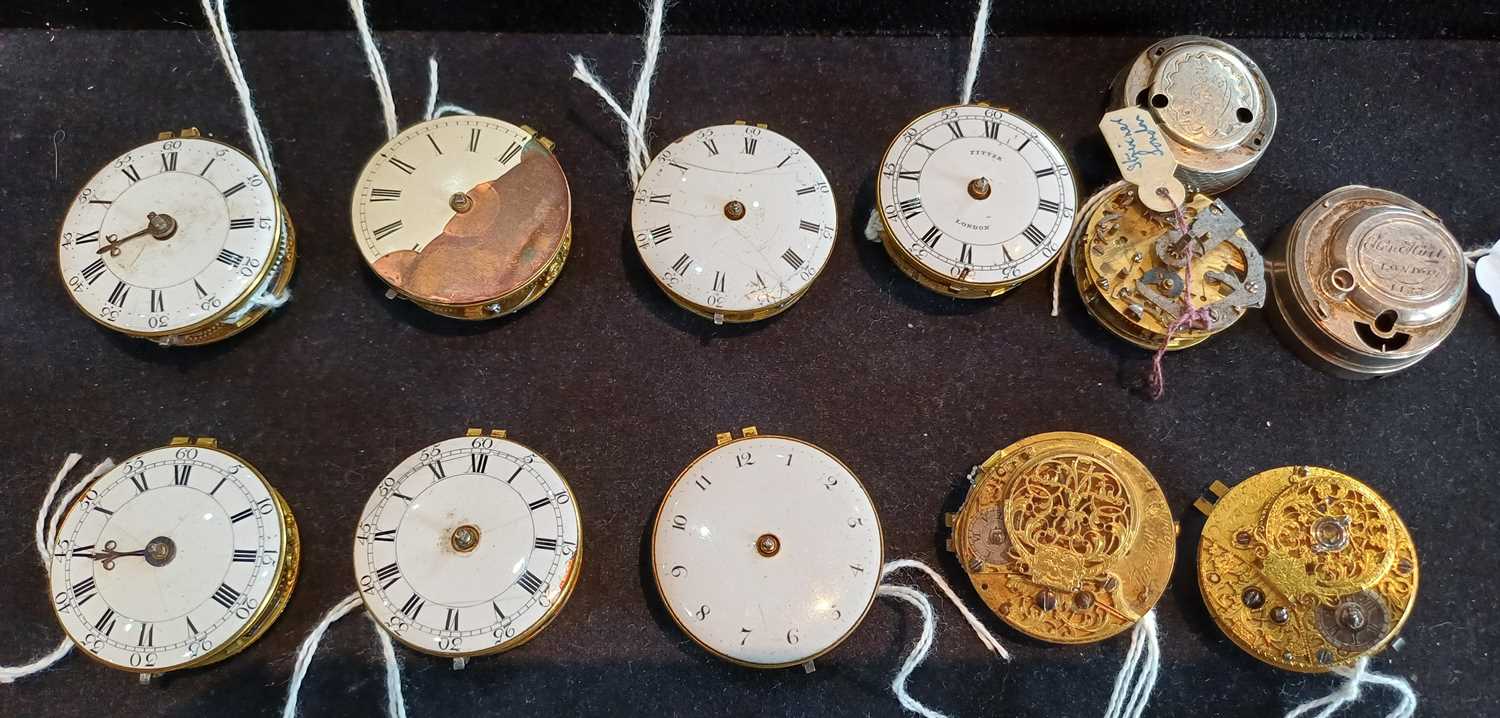 Ten 18th Century Pocket Watch Movements, signed Markham, London, Thos Noon, Ashby, Jas Montagu, - Image 3 of 4