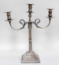 A George V Silver Candlestick With An Associated Victorian Three-Light Candlearm, The Base With Worn