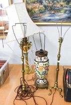 A Pair of Gilt Metal Telescopic Table Lamps, on tripod bases with claw feet, 60cm h to fitting;