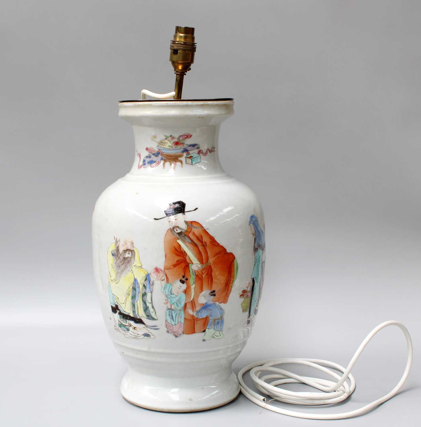 A Chinese Porcelain Vase, late 19th century, painted in coloured enamels with figures in a continual - Image 2 of 17