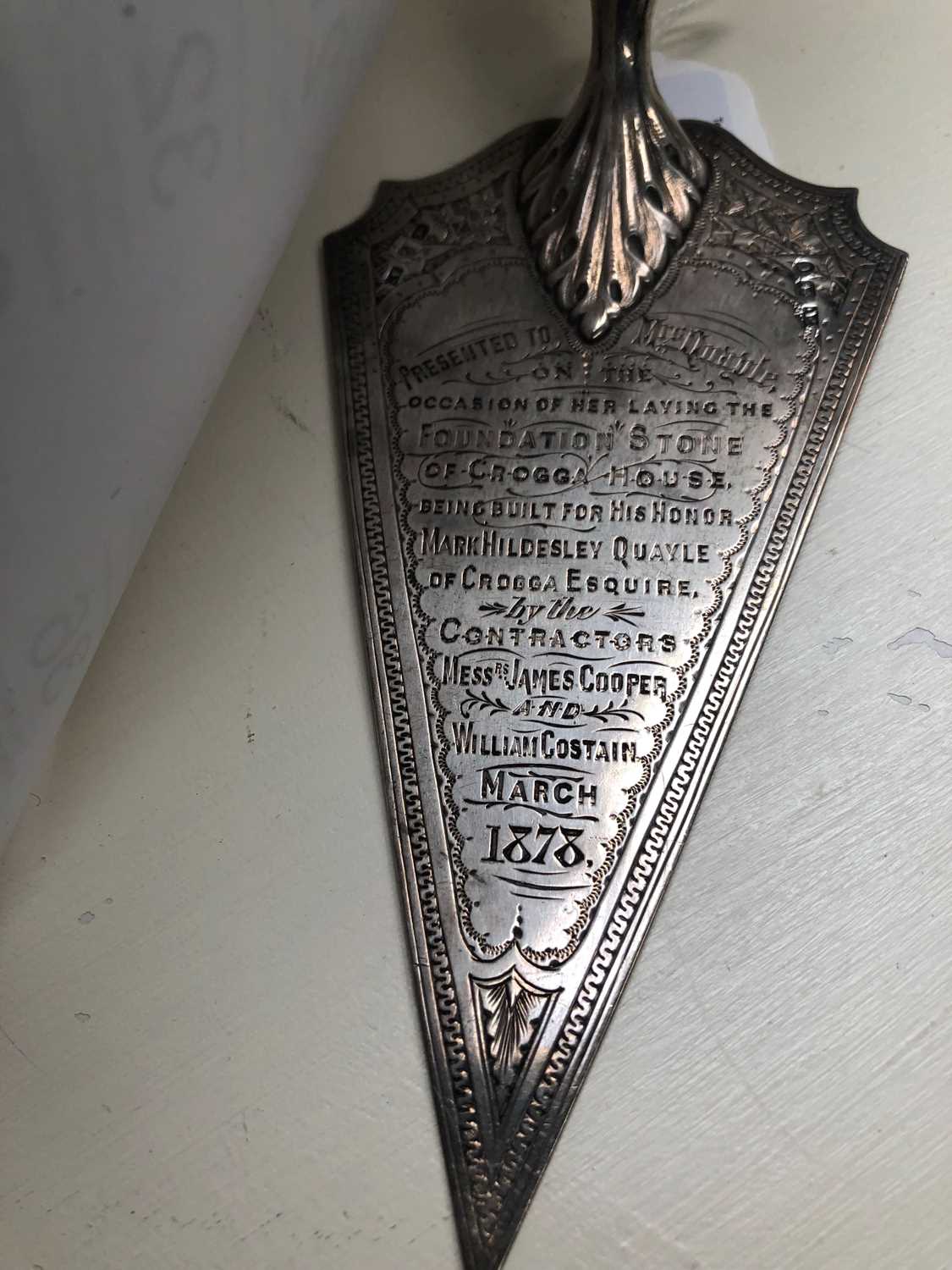 A Victorian Silver and Mother-of Pearl Trowel, by George Unite, Birmingham, 1877, the blade tapering - Image 2 of 8