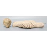 A Plaster Cast of Two Clasped Hands, and a small carving of a bearded head (2)