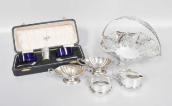 A Collection of Assorted Silver, including a pierced silver basket on ball feet and with overhead