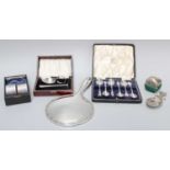 A Collection of Assorted Silver, including a German silver caddy-spoon; a miniature silver table,