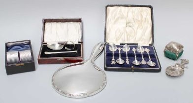 A Collection of Assorted Silver, including a German silver caddy-spoon; a miniature silver table,