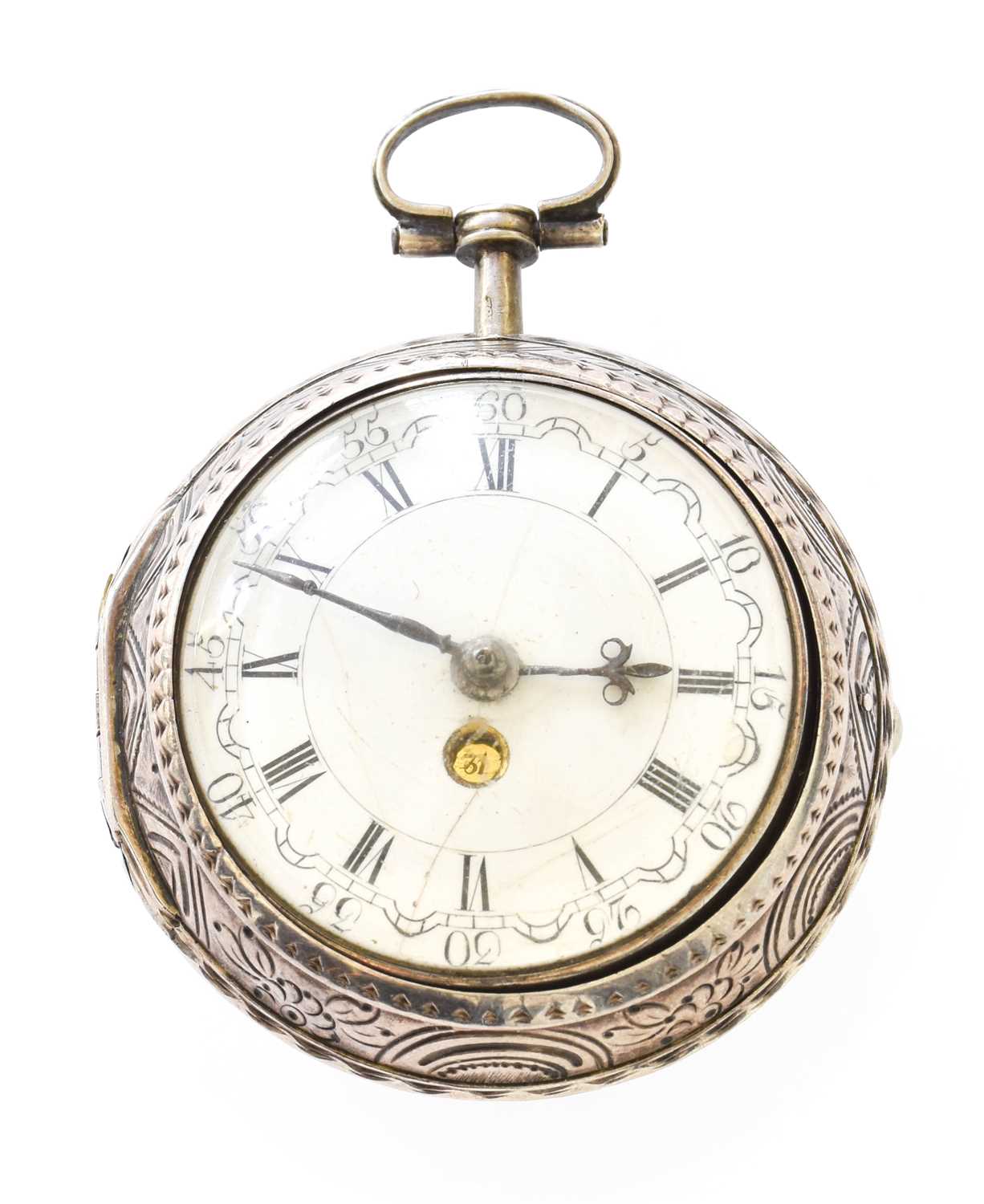 A Silver Pair Cased Repousse Verge Pocket Watch, signed Samson, London, 1781, single chain fusee