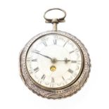 A Silver Pair Cased Repousse Verge Pocket Watch, signed Samson, London, 1781, single chain fusee