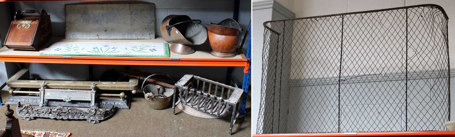 A Large Collection of Late 19th Century Metalwares Including, a fire basket, various fire fenders,