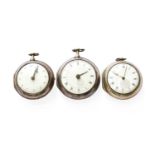 Three Silver Verge Pair Cased Pocket Watches, signed Jno Pallisone, London, both cases with matching