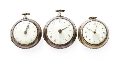 Three Silver Verge Pair Cased Pocket Watches, signed Jno Pallisone, London, both cases with matching