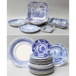 A Collection of Assorted English Pottery, mainly 19th century, printed in underglaze blue, including