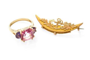 A Pink Topaz and Amethyst Ring, stamped '14K', finger size N; and A 9 Carat Gold Sweetheart