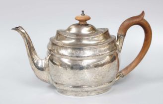 A George III Silver Teapot, by George Eadon, George Kibbles and John Weaver, Sheffield, 1802, oval