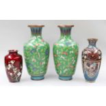 A Japanese Gin Bari Cloisonne Vase, decorated with blossom on a ruby ground, another Japanese vase