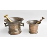 A 17th Century Twin-Handled Bronze Mortar, one side engraved "I.T.", the other brazed with an "A",