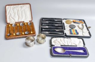 A Collection of Assorted Silver and Silver Plate, the silver comprising a cased set of six coffee-
