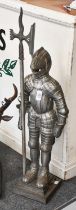 A Novelty Fire Side Companion Set, as a Knight in armour on stepped plinth