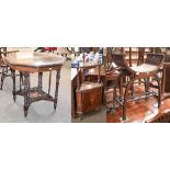 A Victorian Rosewood Octagonal Window Table, with strung inlay on turned supports and with under