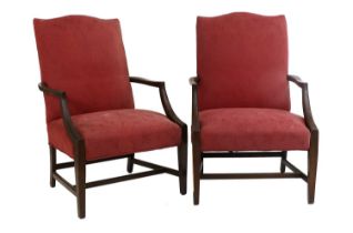 Pair of 19th Century Mahogany Open Armchairs, probably Scottish One chair with a repaired arm,