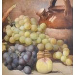 Edith F Grey (1862-1915) Still life with grapes, a peach, and an earthernware jug Signed and