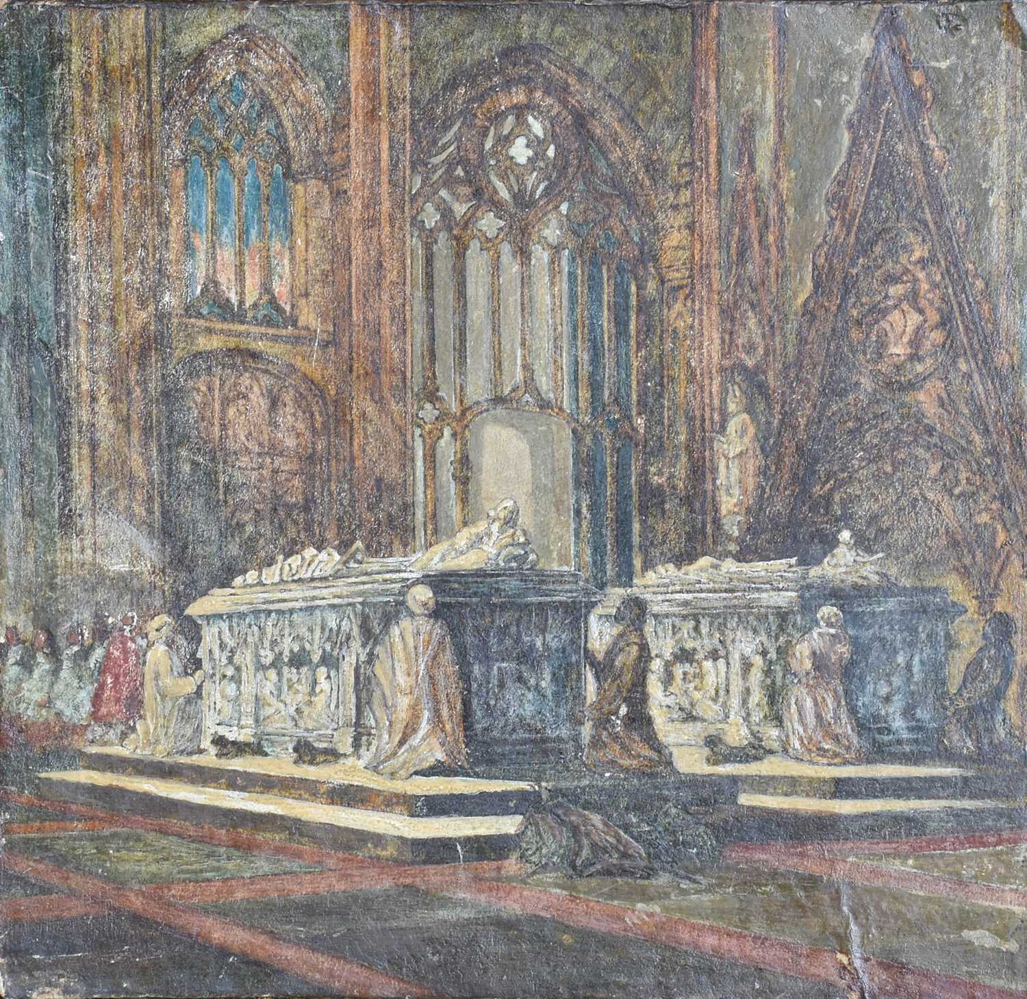 Follower of David Roberts (1796-1864) Cathedral interior Bears signature and date 1856, oil on - Image 2 of 2