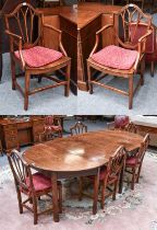 A Set of Eight 19th Century Ash Shield Back Dining Chairs, with dished seats, together with a George