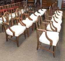 A Matched Set of Ten 19th Century Armchairs, the pierced splats carved with prince of Wales
