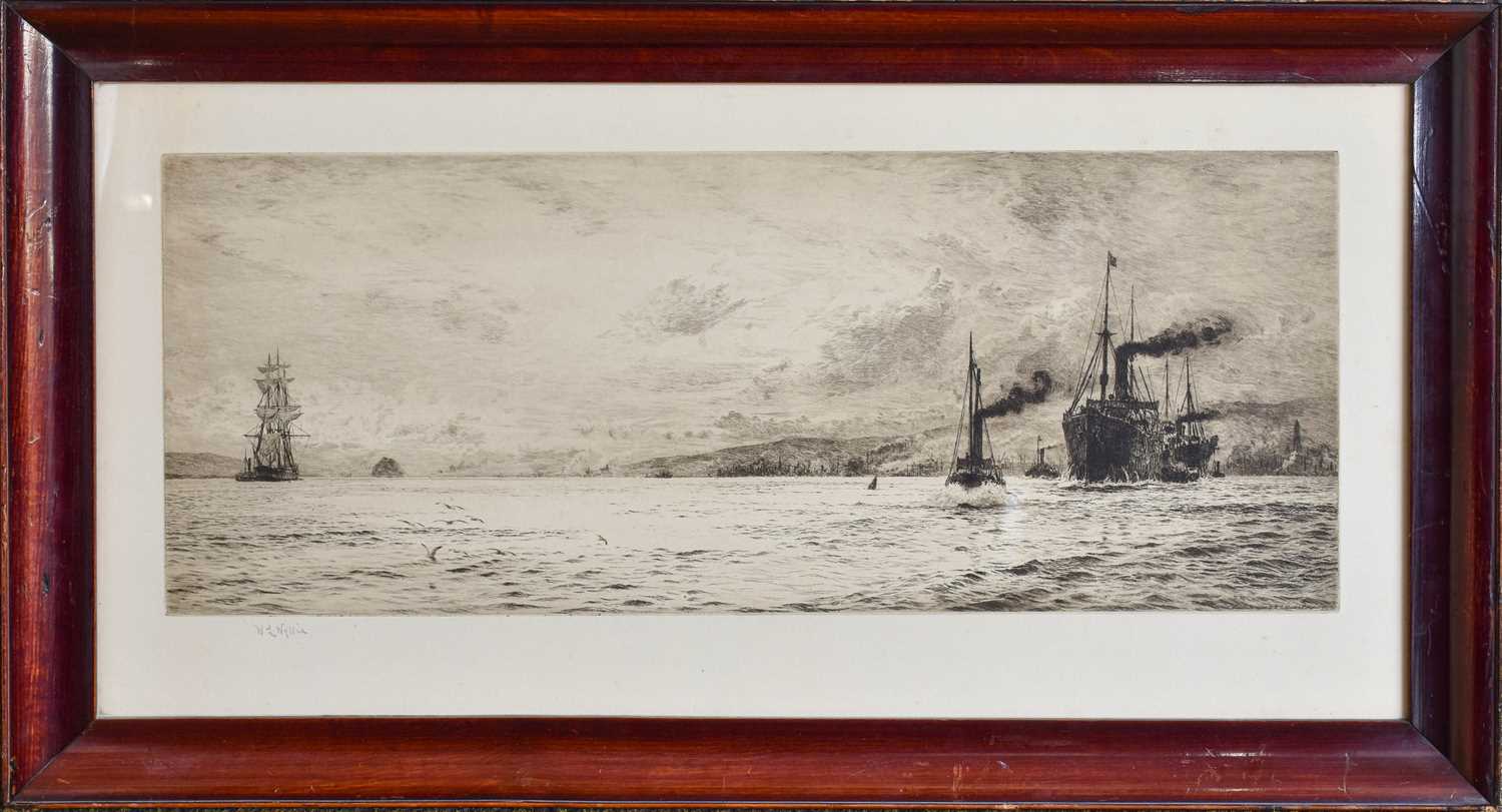 After William Lionel Wyllie RA RBA (1851-1931) "Dumbarton Rock" Signed in pencil, etching with - Image 2 of 2