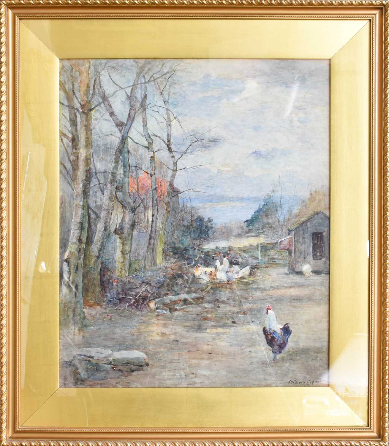 Joshua Anderson Hague (1850-1916) Chickens in a yard Signed, watercolour, 59cm by 49cm - Bild 2 aus 2