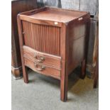 A George III Mahogany Serpentine Tambour Front Bedside Commode, with gallery top and two dummy