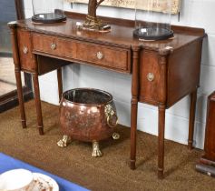 A Regency Style Breakfront Mahogany Sideboard, with reeded top and on ring turned supports, 146cm by