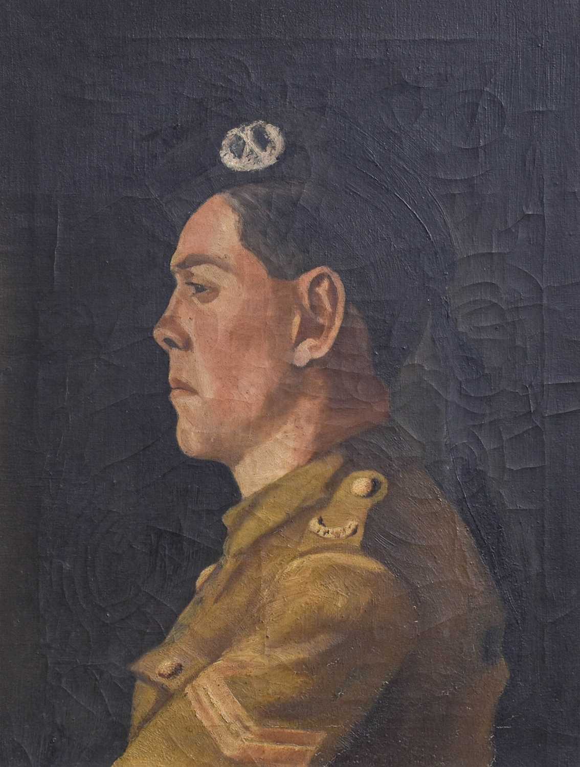 British School (20th Century) Portrait of a soldier in profile Oil on canvas, 39.5cm by 29.5cm