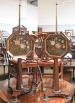 A Pair of 19th Century Rosewood Pole Screens,with oval panels