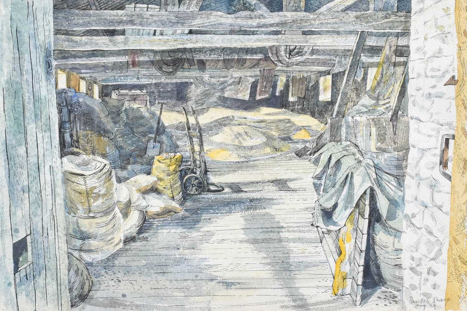 Paul S Sharp (20th Century) The storeroom Signed and dated August (19)88, pen and watercolour, 34.