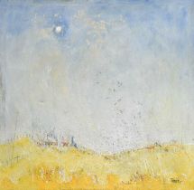 David Toner (Contemporary) Sunlit abstract landscape with birds rising Signed, oil on canvas,