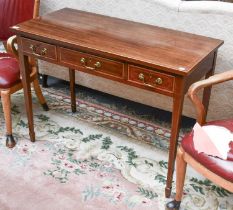 An Edwardian Inlaid Mahogany Three Drawer Side Table, 108cm by 51cm by 78cm Overall good clean