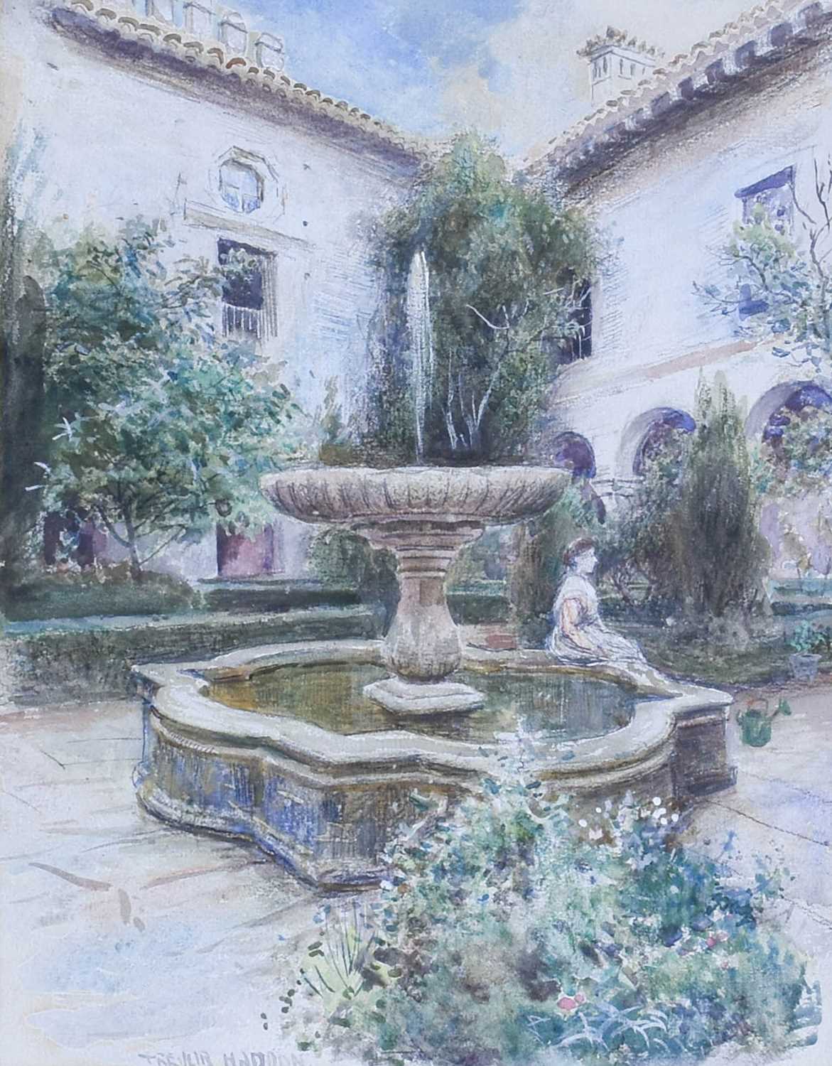 Trevor Haddon, RBA (1864-1941) "The Alhambra. Garden of Daraxa" Signed, pencil and watercolour, - Image 3 of 6