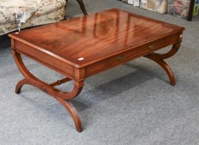 A Reproduction Cross-banded Mahogany Coffee Table, probably by Reprodux, 121cm by 79cm by 52cm