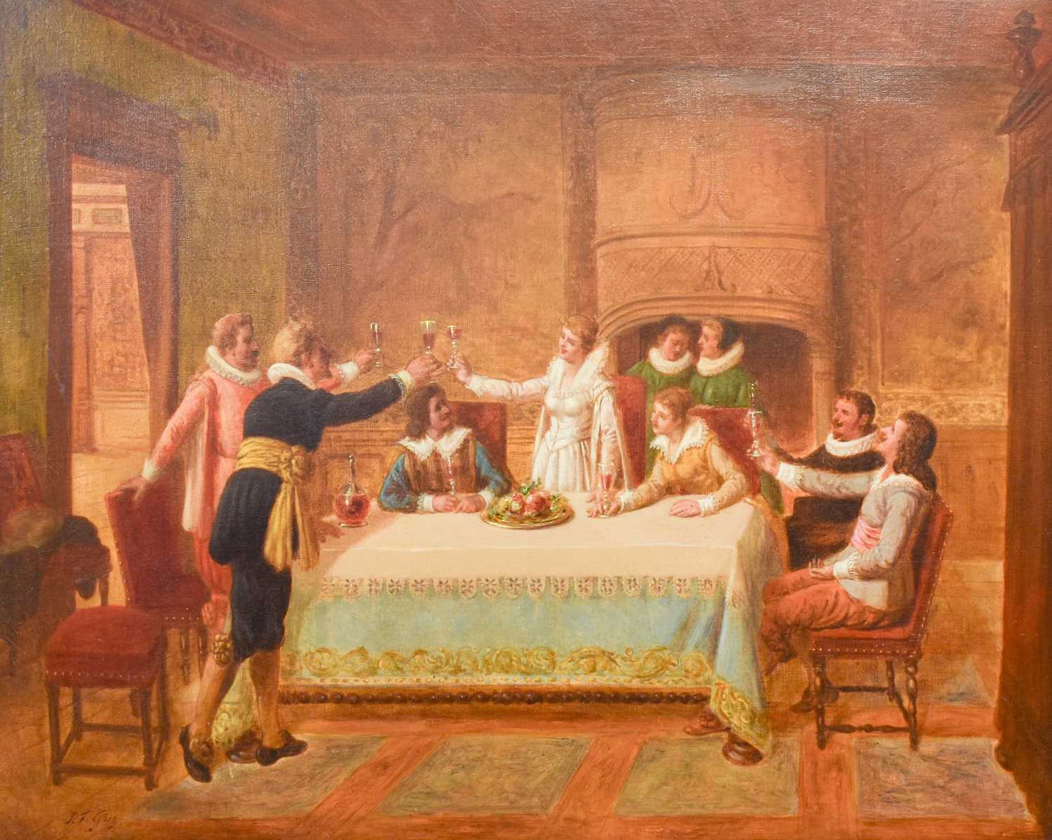 Continental School (20th Century) The Toast - interior scene with figures in 17th century dress - Bild 3 aus 3