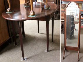A George III Mahogany Drop Leaf Table, oval top, single drawer, square tapered legs, 75cm by