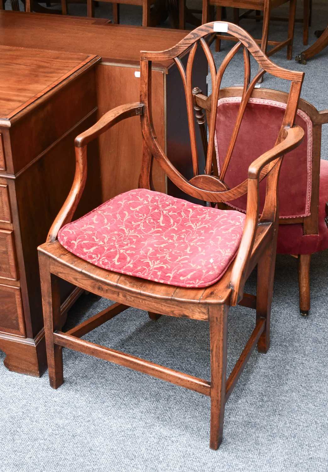 A Set of Eight 19th Century Ash Shield Back Dining Chairs, with dished seats, together with a George - Image 3 of 4