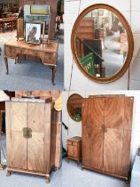 An Art Deco Four Piece Walnut Bedroom Suite, each piece with subtle silvered and gilt decoration,