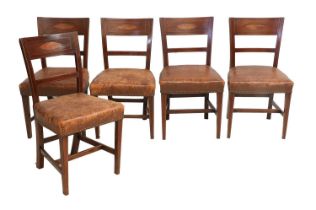 Set of Five 19th cenury Inlaid Mahogany Chairs, with hide seats