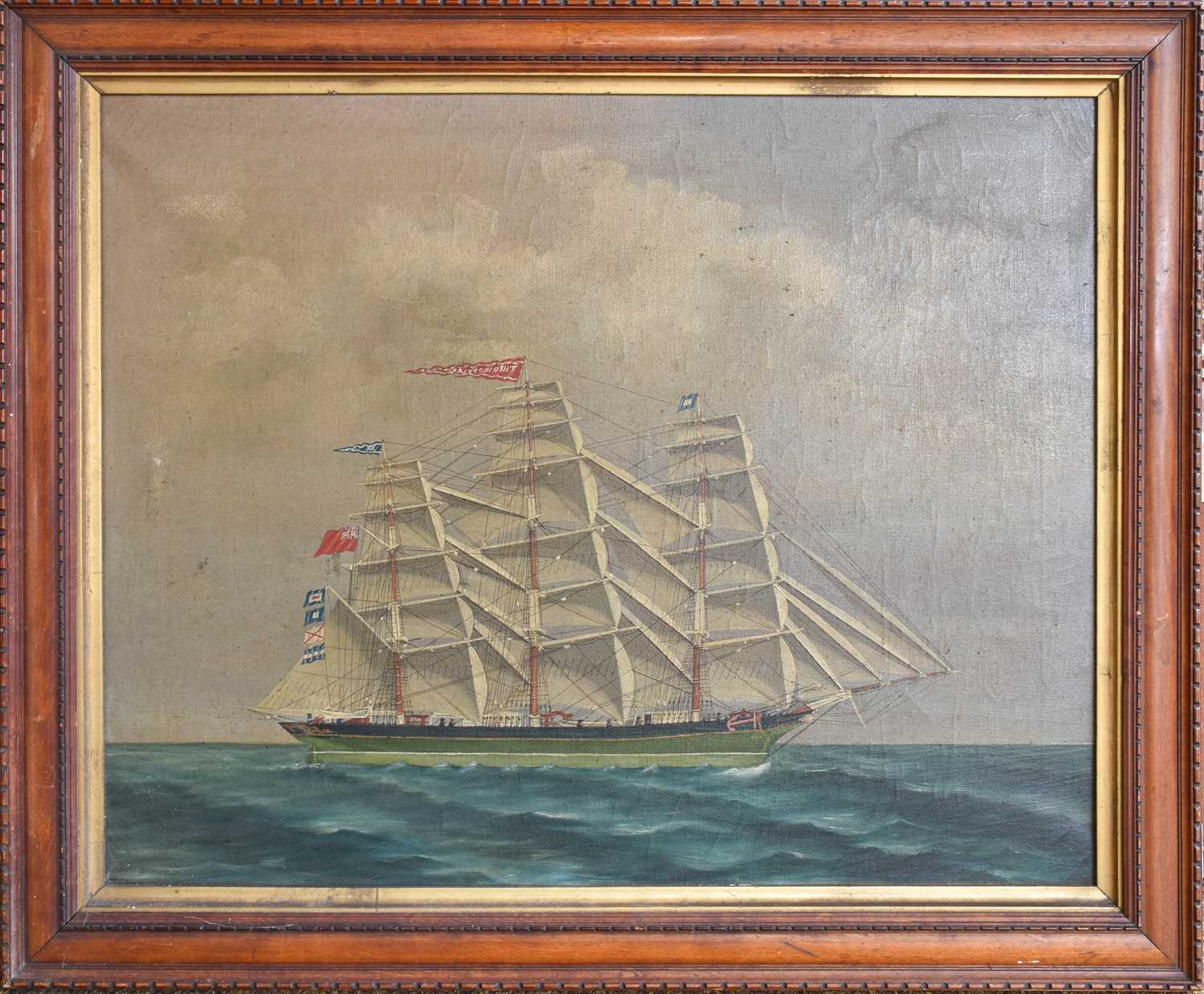 British School (19th Century) A Clipper at full mast on calm seas Oil on canvas, 54cm by 67cm - Bild 2 aus 2