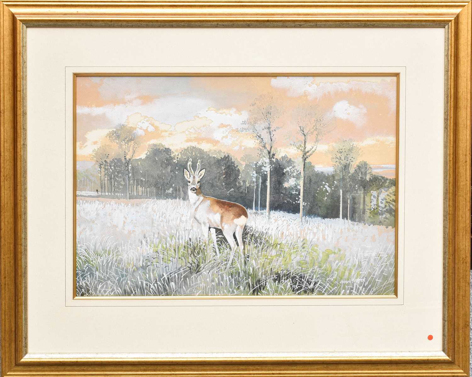 Hubert Pepper (1928-1985) Grazing deer in a woodland landscape Signed and dated (19)65, watercolour, - Image 4 of 4