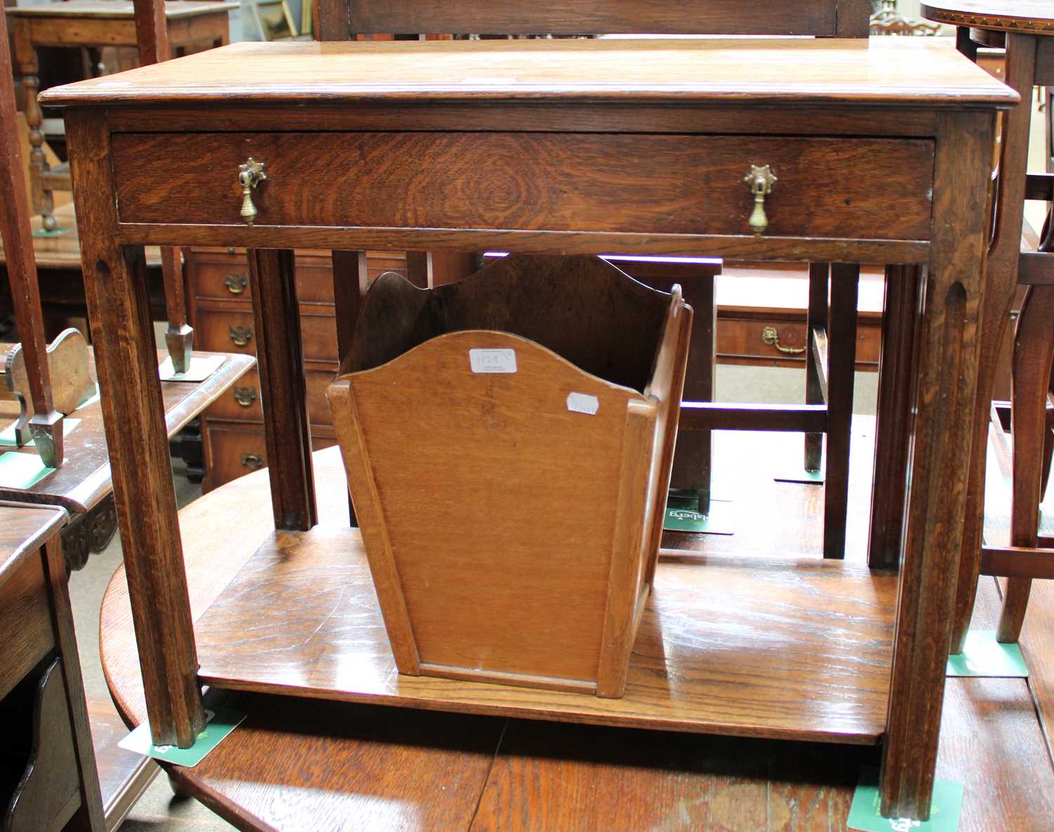 A Late 19th Century Oak Side Table, of rectangular form, single drawer, brass swan neck handle, on - Image 3 of 3