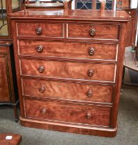 A Victorian Mahogany Five Height Chest of Drawers, with moulding beading and turned draw pulls,