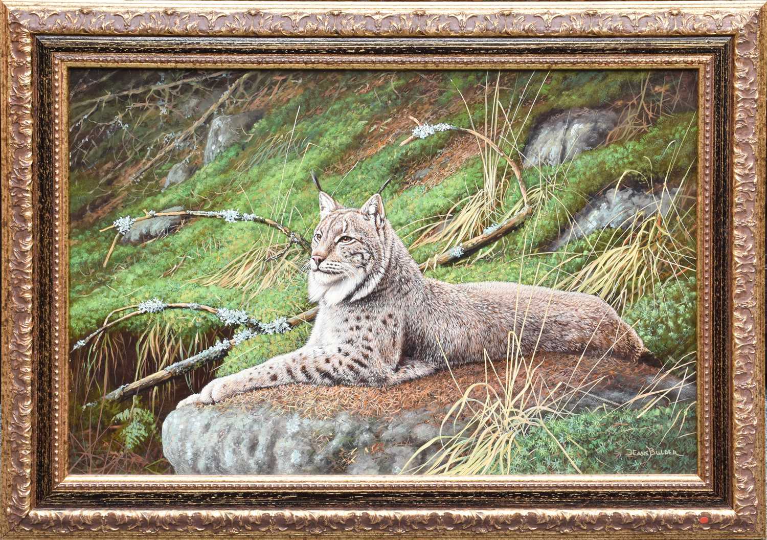 Hans Bulder (b.1953) Lynx at rest on a boulder Signed, oil on board, together with two further - Image 2 of 6