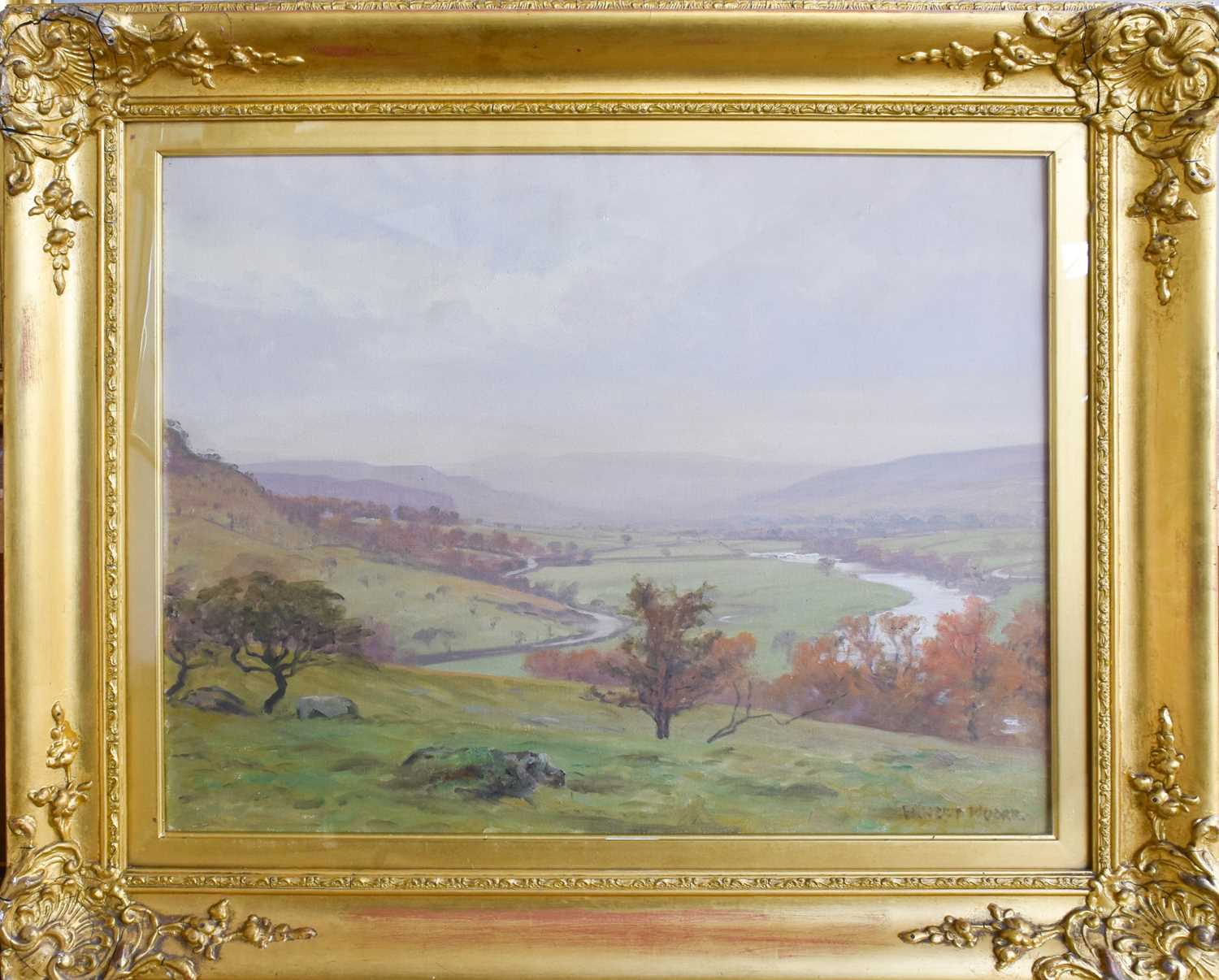 Ernest Moore (1865-1940) Autumnal trees in an extensive Yorkshire landscape Signed, oil on canvas, - Image 2 of 2